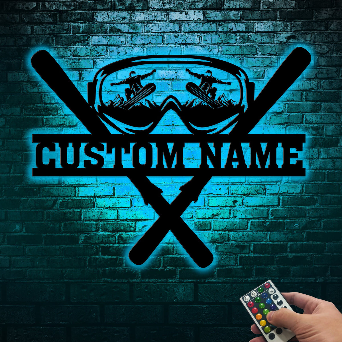Custom Metal Snowboarding Sign with LED Lights, Winter Sports Wall Art
