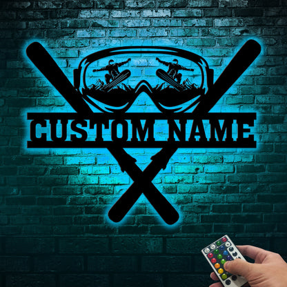 Custom Metal Snowboarding Sign with LED Lights, Winter Sports Wall Art