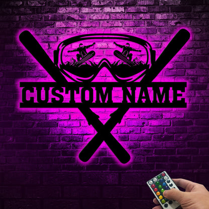 Custom Metal Snowboarding Sign with LED Lights, Winter Sports Wall Art