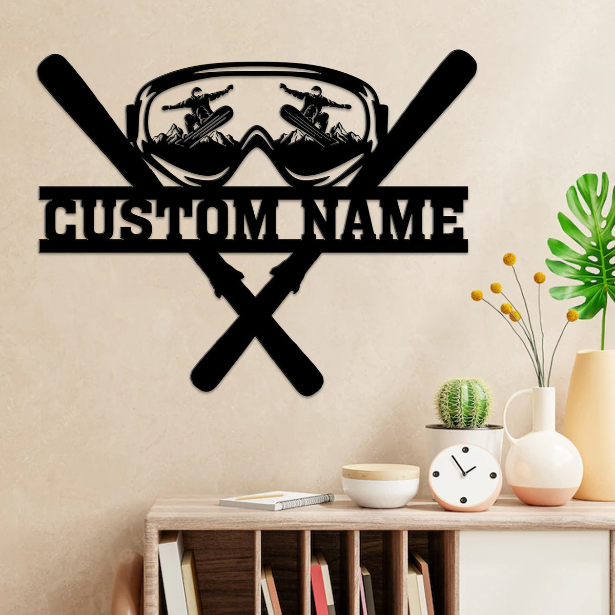 Custom Metal Snowboarding Sign with LED Lights, Winter Sports Wall Art