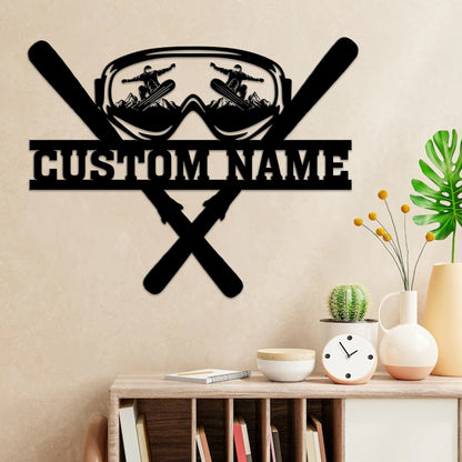Custom Metal Snowboarding Sign with LED Lights, Winter Sports Wall Art