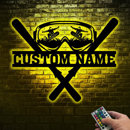 Custom Metal Snowboarding Sign with LED Lights, Winter Sports Wall Art