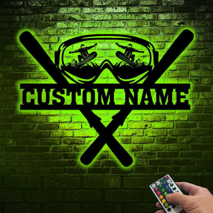 Custom Metal Snowboarding Sign with LED Lights, Winter Sports Wall Art