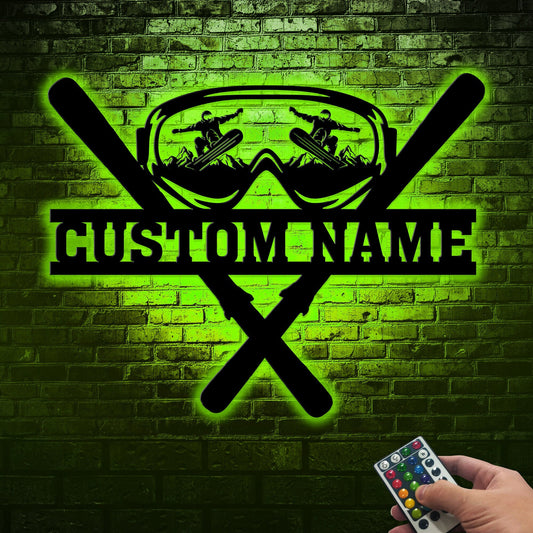 Custom Metal Snowboarding Sign with LED Lights, Winter Sports Wall Art