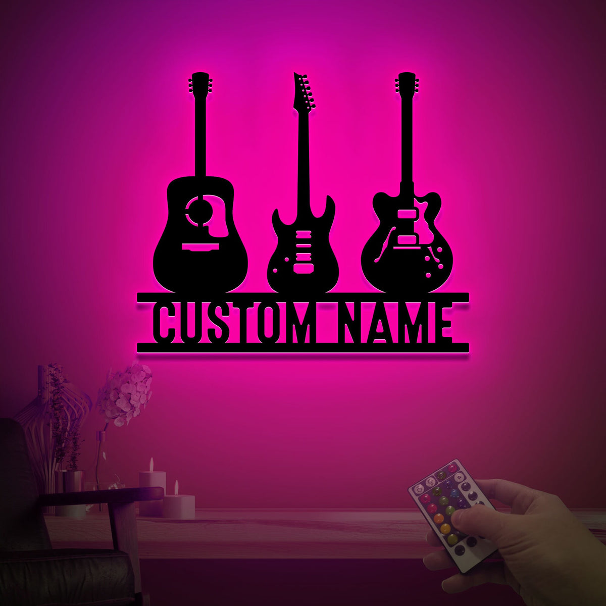 Personalized Guitar Metal Art, LED Music Room Wall Decor