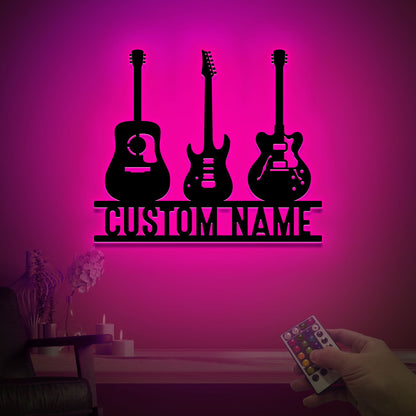 Personalized Guitar Metal Art, LED Music Room Wall Decor