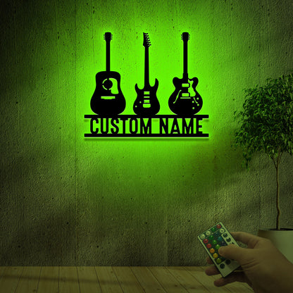 Personalized Guitar Metal Art, LED Music Room Wall Decor