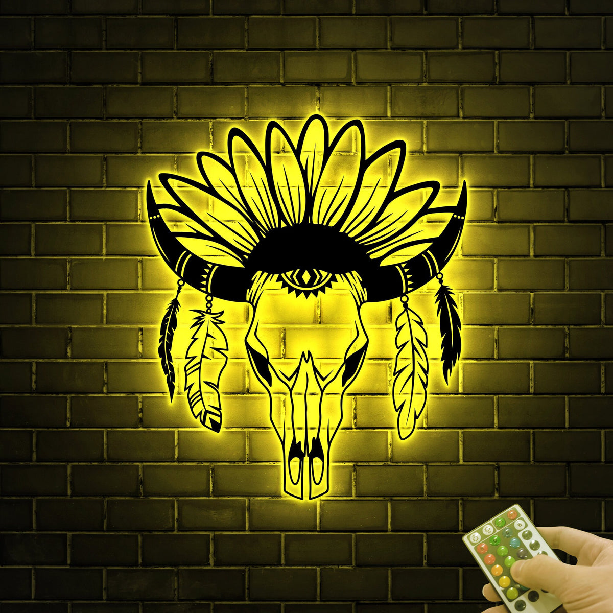 LED Cow Skull Metal Wall Art, Western Boho Decor
