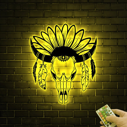 LED Cow Skull Metal Wall Art, Western Boho Decor