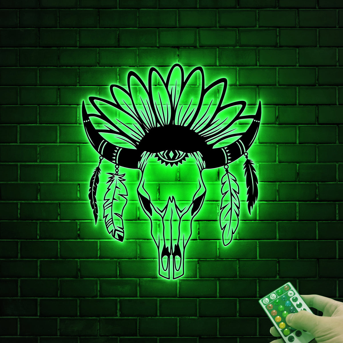 LED Cow Skull Metal Wall Art, Western Boho Decor