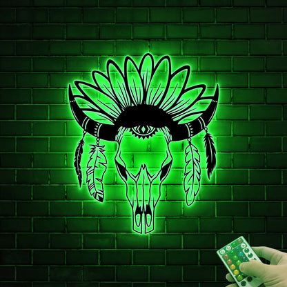 LED Cow Skull Metal Wall Art, Western Boho Decor