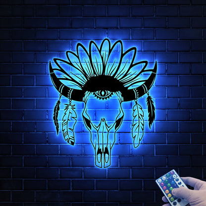 LED Cow Skull Metal Wall Art, Western Boho Decor