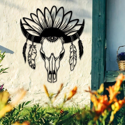 LED Cow Skull Metal Wall Art, Western Boho Decor