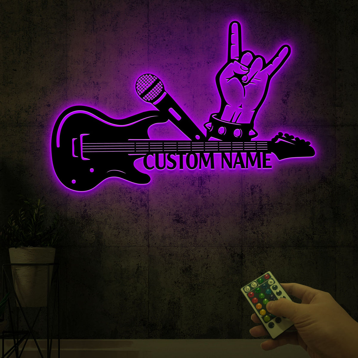 Custom Guitar Metal Sign with LED Lights, Music Room Decor
