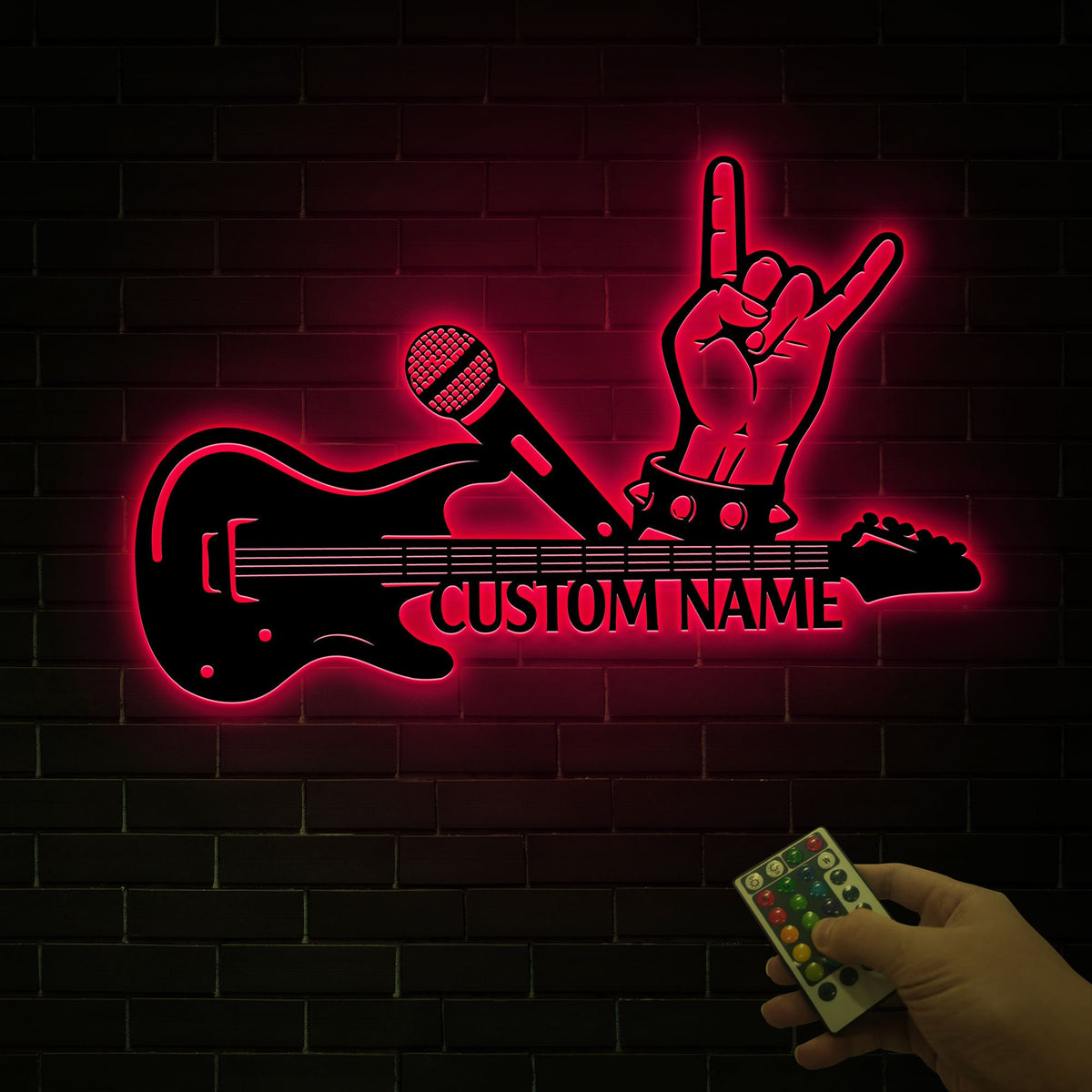Custom Guitar Metal Sign with LED Lights, Music Room Decor
