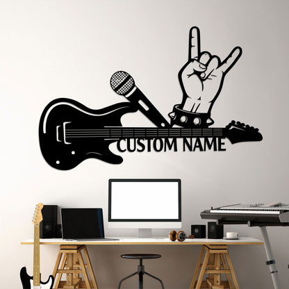 Custom Guitar Metal Sign with LED Lights, Music Room Decor