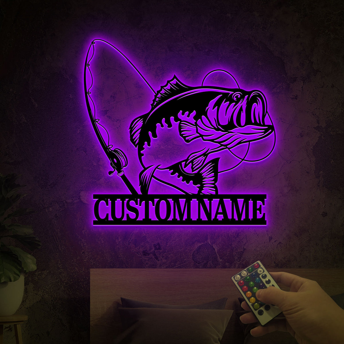 Custom Largemouth Bass Fish Metal Sign Led Lights, Bass Fishing Name Sign, Fish Pole Decor, Lake House Fishing Wall Art, Fishing Dad Gift