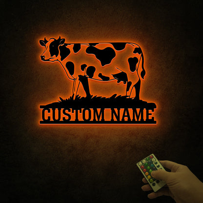 Custom Cow Metal Sign, Farmhouse LED Wall Decor