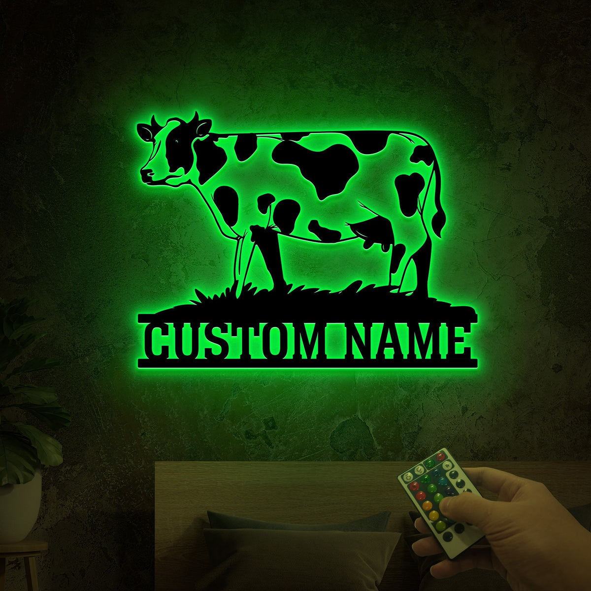 Custom Cow Metal Sign, Farmhouse LED Wall Decor