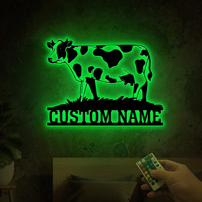 Custom Cow Metal Sign, Farmhouse LED Wall Decor