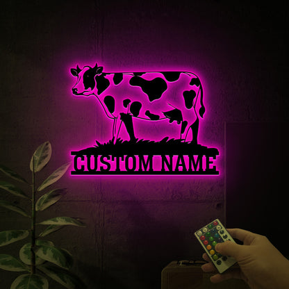 Custom Cow Metal Sign, Farmhouse LED Wall Decor