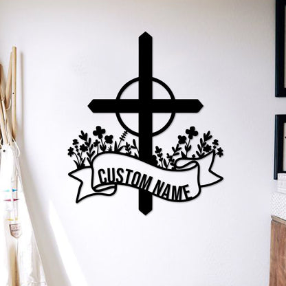 Custom Blessed Cross Metal Sign, LED Light, Religious Wall Decor
