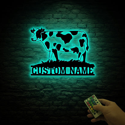 Custom Cow Metal Sign, Farmhouse LED Wall Decor