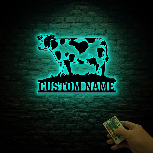 Custom Cow Metal Sign, Farmhouse LED Wall Decor