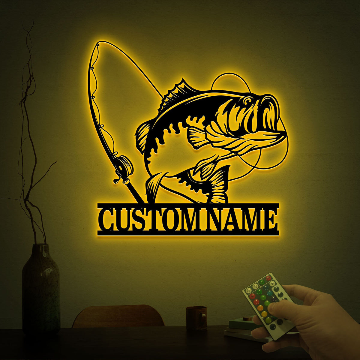 Custom Largemouth Bass Fish Metal Sign Led Lights, Bass Fishing Name Sign, Fish Pole Decor, Lake House Fishing Wall Art, Fishing Dad Gift