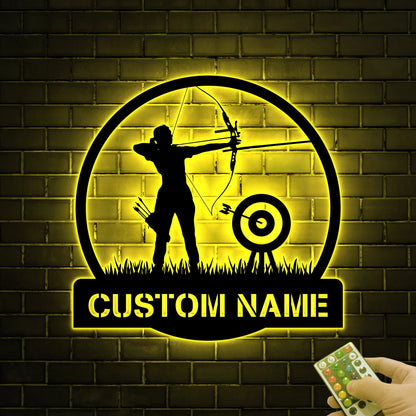Custom Archery Metal LED Sign, Archer Name Wall Art