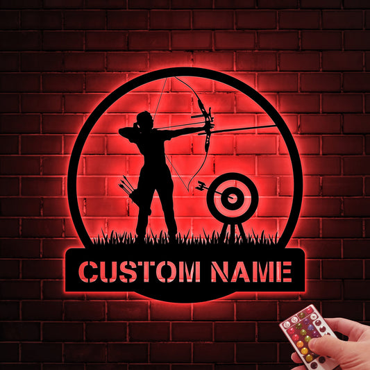 Custom Archery Metal LED Sign, Archer Name Wall Art