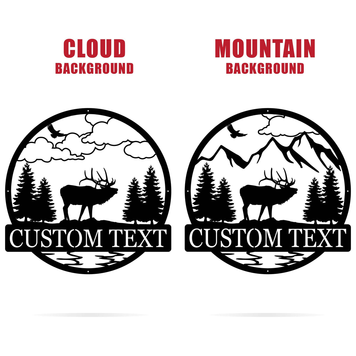 Personalized Hunting Sign | Outdoor Metal Elk Sign with Mountain | Hunting Gift | Metal Nature Wall Art Mountains Trees Wildlife Lover Gift