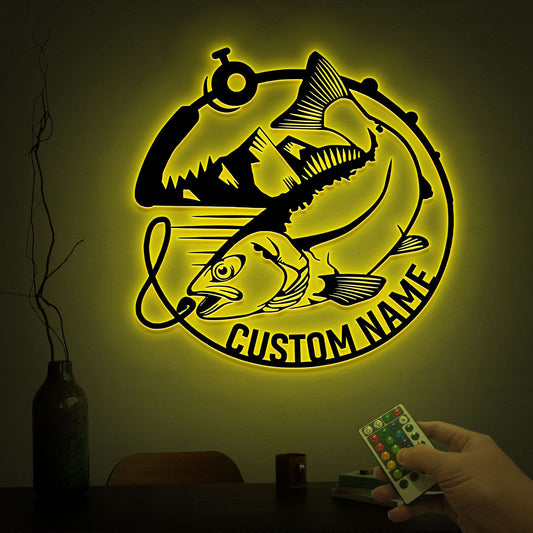 Custom Trout Fishing Metal Sign with LED Lights, Lake House Decor