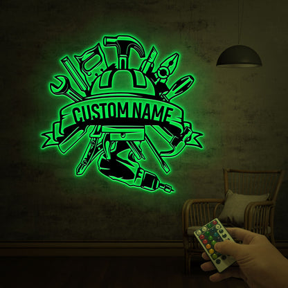 Personalized Metal Workshop Sign with LED Lights, Garage Decor
