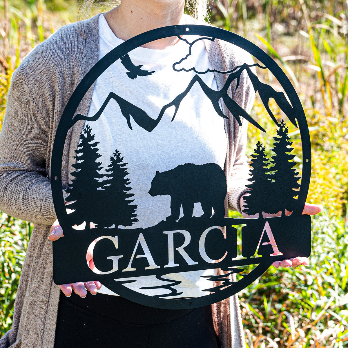 Bear Cabin Sign | Personalized Metal Bear Sign | Cabin Decor | Outdoor Bear Decor | Rustic Cabin Bear Sign | Door Monogram | Rustic Decor