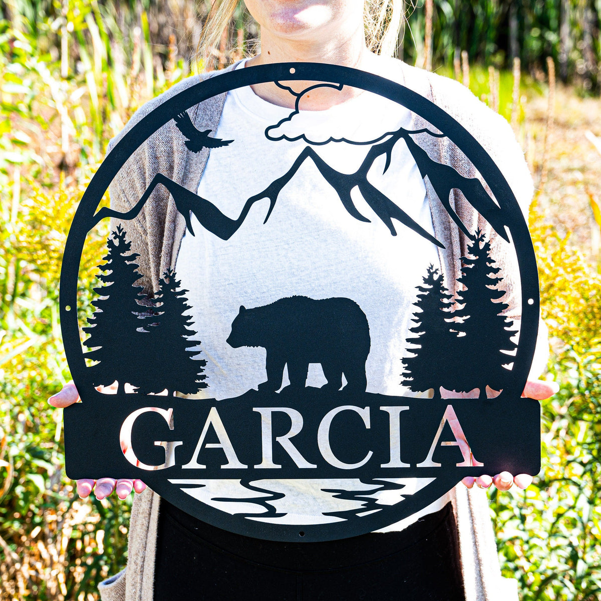 Bear Cabin Sign | Personalized Metal Bear Sign | Cabin Decor | Outdoor Bear Decor | Rustic Cabin Bear Sign | Door Monogram | Rustic Decor