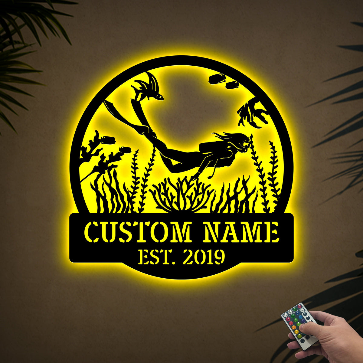 Custom Girl Scuba Diving Metal Sign with LED Light