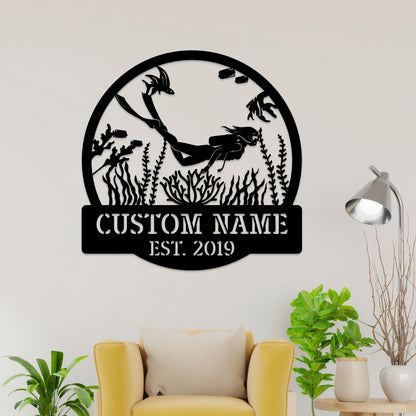 Custom Girl Scuba Diving Metal Sign with LED Light