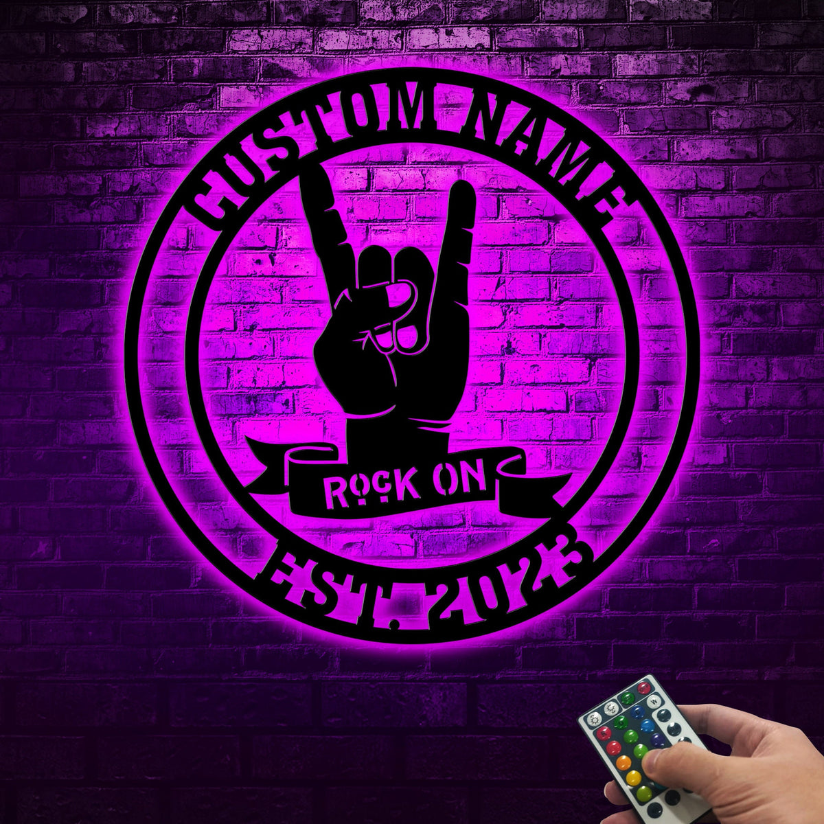 Custom Rock on Hand Sign Metal with LED Lights, Rock N' Roll Wall Art, Rock Lover Wall Hanging for Living Room Cabin, Music Room Decor