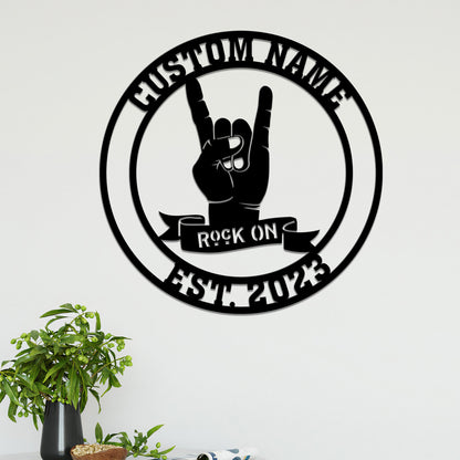 Custom Rock on Hand Sign Metal with LED Lights, Rock N' Roll Wall Art, Rock Lover Wall Hanging for Living Room Cabin, Music Room Decor