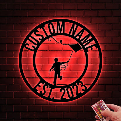 Custom Kite Flying Metal Sign with LED Lights, Game Room Decor