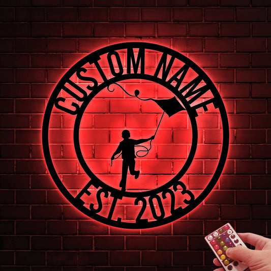 Custom Kite Flying Metal Sign with LED Lights, Game Room Decor