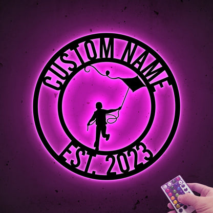 Custom Kite Flying Metal Sign with LED Lights, Game Room Decor