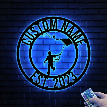 Custom Kite Flying Metal Sign with LED Lights, Game Room Decor