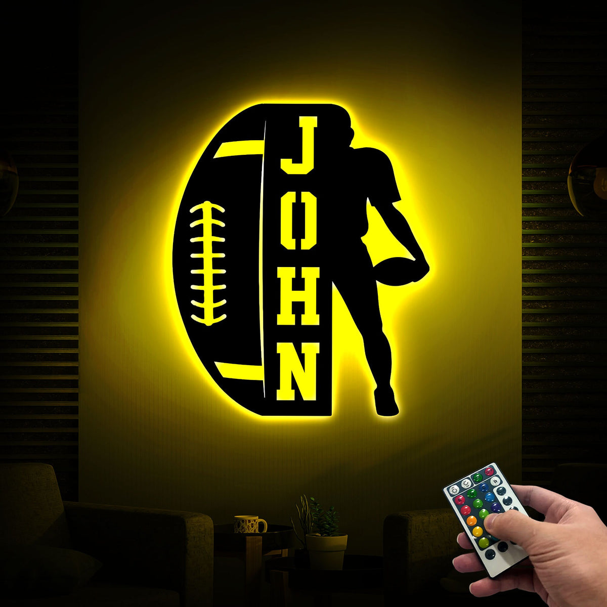 Custom Football Player Metal Sign, LED Light Name Art