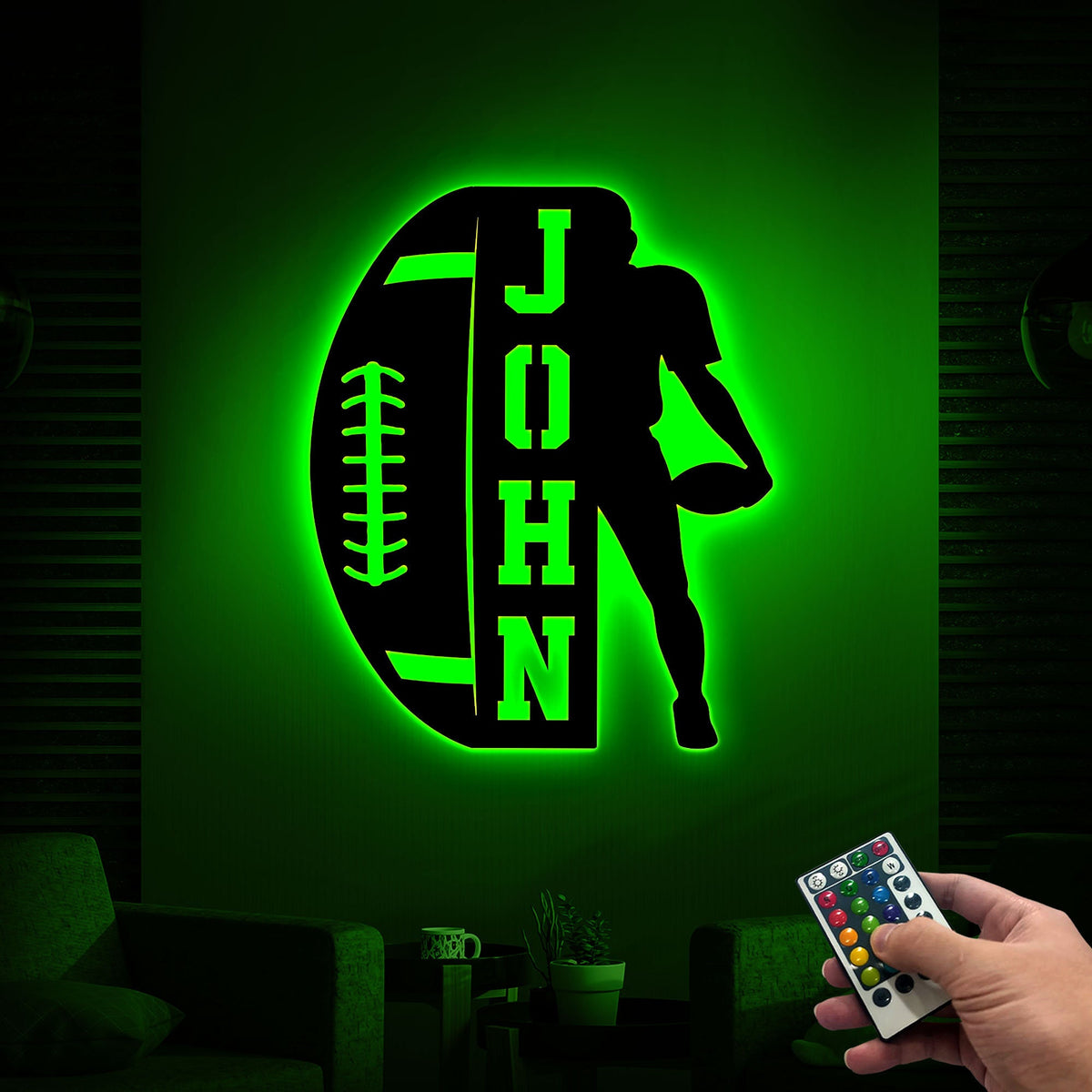 Custom Football Player Metal Sign, LED Light Name Art