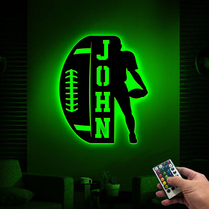 Custom Football Player Metal Sign, LED Light Name Art