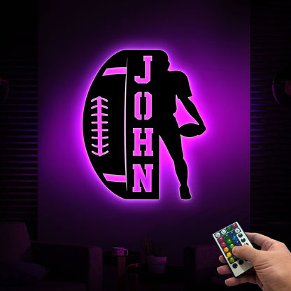 Custom Football Player Metal Sign, LED Light Name Art