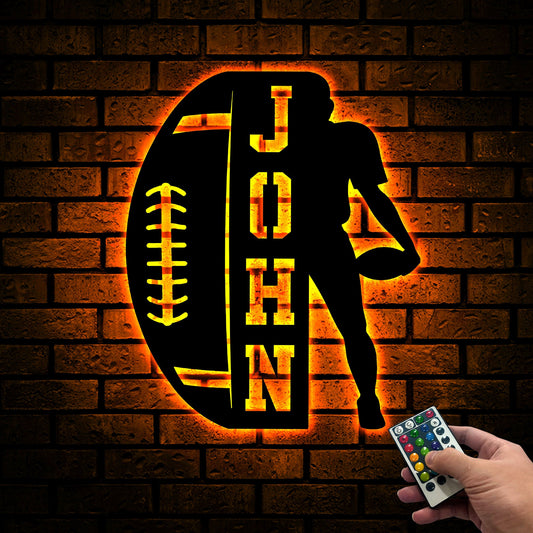 Custom Football Player Metal Sign, LED Light Name Art