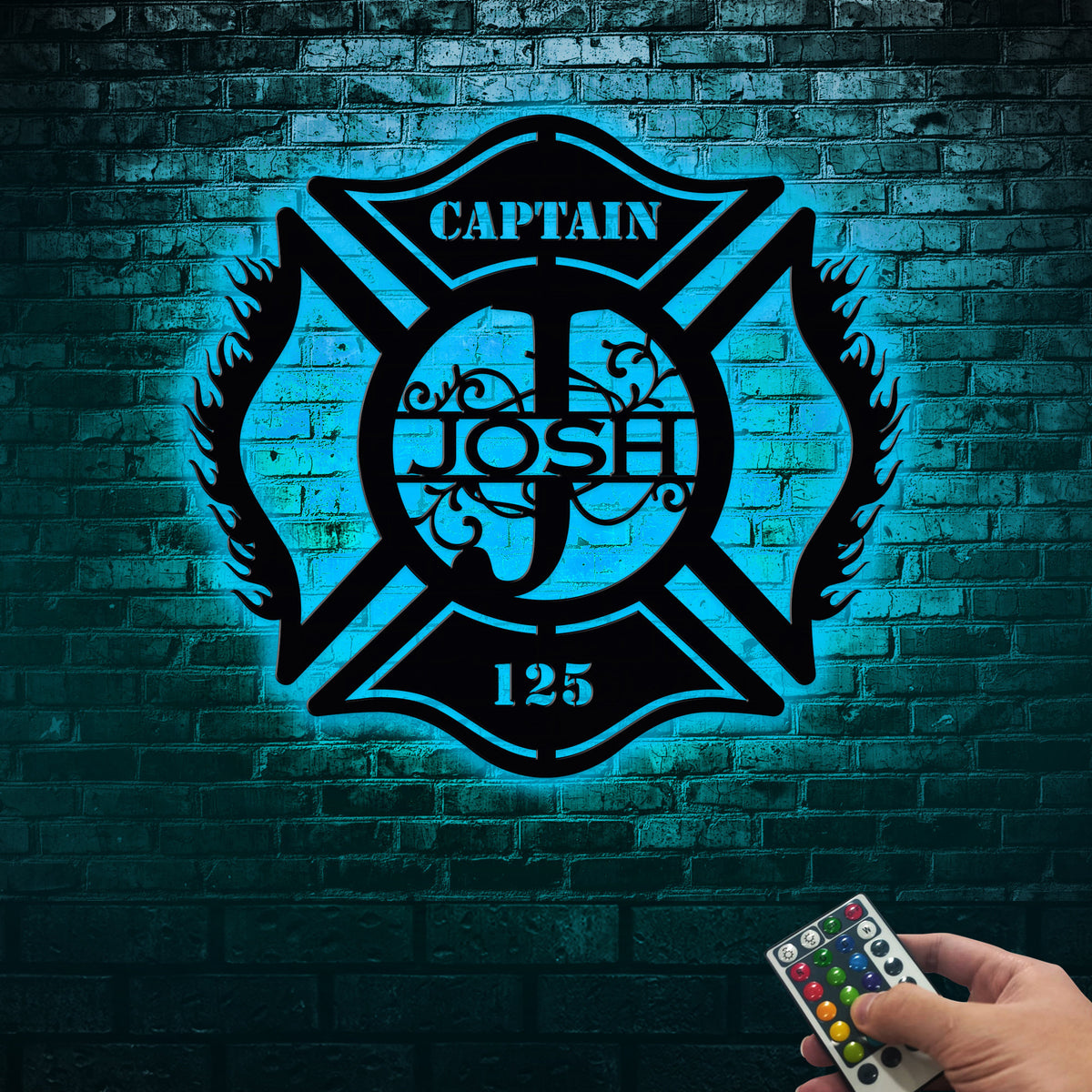 Custom Firefighter Maltese Cross Metal Sign with LED Lights